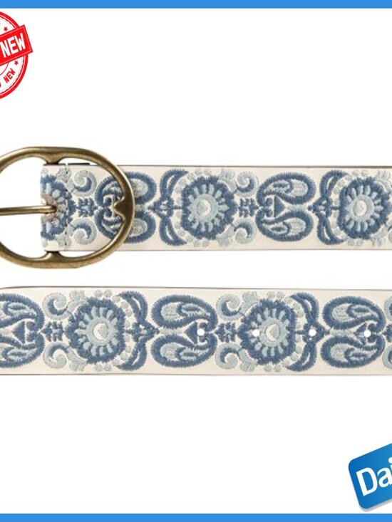 Genuine Leather Belt with Embroidered Design, 1.5\